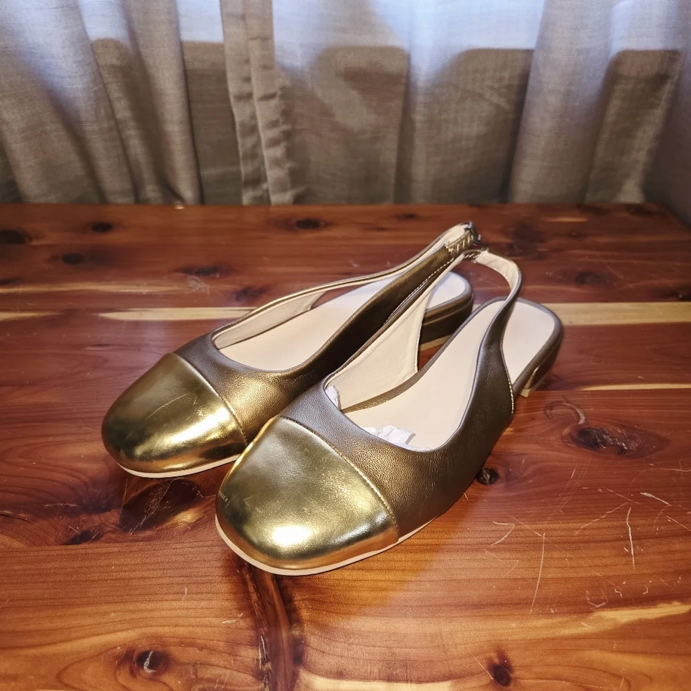 gold toe and bronze sling back dress shoes size 39 (us 8) NEW - Picture 6 of 7
